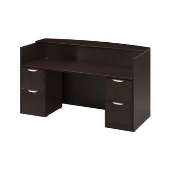 dark brown open receptionist desk with two drawers on both sides